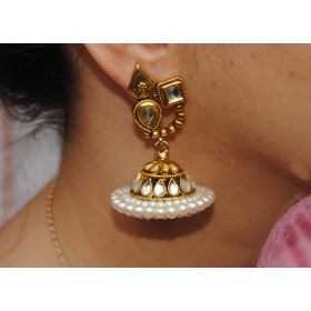  Pearly Polki Diamond Jhumka Earrings